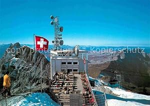 Bild des Verkufers fr Postkarte Carte Postale Titlis Engelberg Panorama Restaurant Bergbahn Schweizer Flagge Alpenpanorama zum Verkauf von Versandhandel Boeger