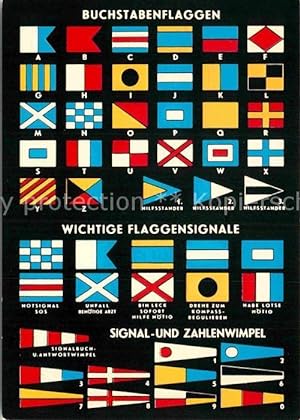 Postkarte Carte Postale Fahnen Buchstabenflaggen Flaggensignale Signal- und Zahlenwimpel