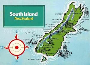 Bild des Verkufers fr Postkarte Carte Postale New Zealand South Island Inselkarte zum Verkauf von Versandhandel Boeger