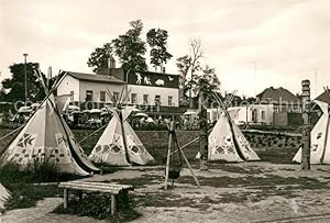 Bild des Verkufers fr Postkarte Carte Postale Bernburg Saale HO Eiscafe Brenburg mit Indianerdorf zum Verkauf von Versandhandel Boeger