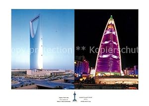 Postkarte Carte Postale Riyadh Faisaliah Commercial Tower and Hotel Kingdom Tower at night