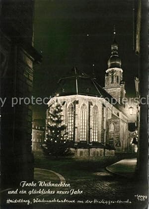 Bild des Verkufers fr Postkarte Carte Postale Heidelberg Neckar Weihnachtskarte Weihnachtsabend an der Heiliggeistkirche Christbaum Nachtaufnahme Handabzug zum Verkauf von Versandhandel Boeger