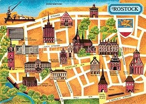 Postkarte Carte Postale Rostock Mecklenburg-Vorpommern Stadtplan Innenstadt mit Sehenswürdigkeiten