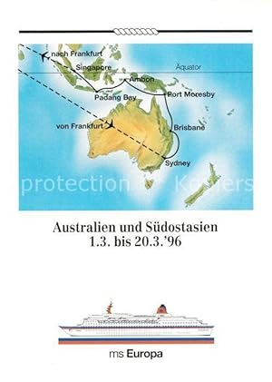 Bild des Verkufers fr Postkarte Carte Postale Schiffe Ships Navires MS Europa Landkarte Australien Sdostasien zum Verkauf von Versandhandel Boeger