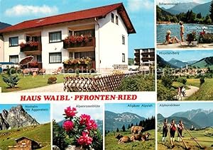 Postkarte Carte Postale Ried Pfronten Gästehaus Pension Haus Waibl Freibad Wandern Alphornbläser ...