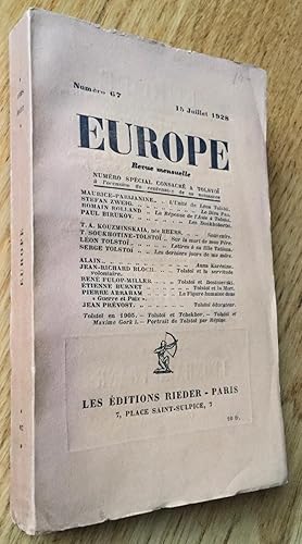 Revue Europe. Numéro spécial consacré a Tolstoï à l'occasion du centenaire de sa naissance. Numér...