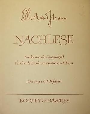 Seller image for Nachlese, Lieder aus der Jugendzeit, Verstreute Lieder aus spateren Jahren, Gesang und Klavier for sale by Austin Sherlaw-Johnson, Secondhand Music