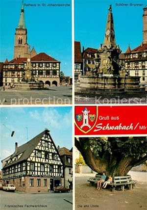 Postkarte Carte Postale Schwabach Rathaus St Johanniskirche Schöner Brunnen Fränk Fachwerkhaus Al...