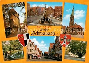 Postkarte Carte Postale Schwabach Burg Schöner Brunnen Kirche Schwanenteich Strassenpartie Alte L...