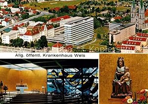 Postkarte Carte Postale Wels Fliegeraufnahme Allg öffentl Krankenhaus Kapelle Marienfigur