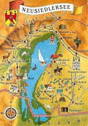 Bild des Verkufers fr Postkarte Carte Postale Neusiedl See Rund um den Neusiedlersee Landkarte zum Verkauf von Versandhandel Boeger