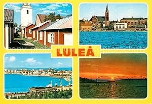 Postkarte Carte Postale Lulea Ferienhäuser Ansicht vom Wasser aus Hafen Sonnenuntergang