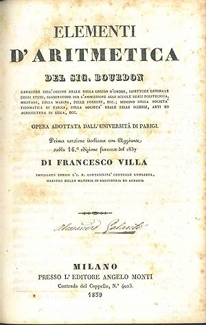Elementi d'aritmetica, prima versione italiana con aggiunte sulla 16° edizione francese del 1837 ...