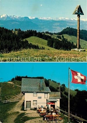 Bild des Verkufers fr Postkarte Carte Postale Atzmnnig Goldingen Bergrestaurant Alp Bergstation Bergbahn Schweizer Flagge zum Verkauf von Versandhandel Boeger