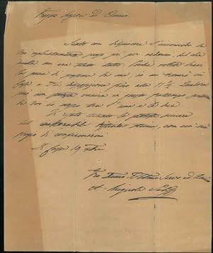 Lettera su foglio piegato a metà inviata al marchese Antonio Staglieno
