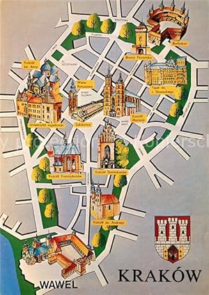 Postkarte Carte Postale Krakow Krakau Stadtplan