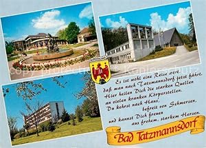 Image du vendeur pour Postkarte Carte Postale Bad Tatzmannsdorf Burgenland Kurmittelhaus Nymphenbrunnen PVA Rehazentrum Pfarrkirche mis en vente par Versandhandel Boeger