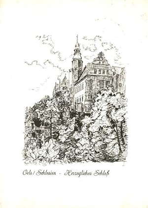 Postkarte Carte Postale Oels Niederschlesien Herzogliches Schloss Zeichnung Künstlerkarte