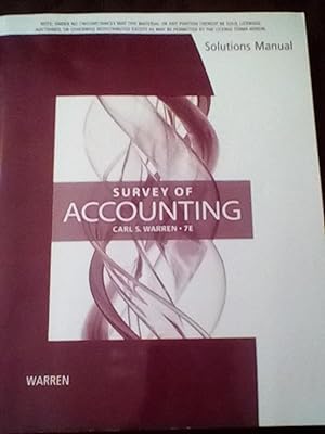 Image du vendeur pour Survey of Accounting; Solutions Manual 7th Edition mis en vente par Text4less