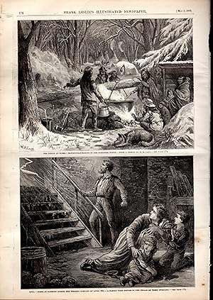 Seller image for ENGRAVING: "The Indian at work--Maple-Sugar Making in the Northern Woods". engraving from Frank Leslie's Illustrated Newspaper: May 5,1883 for sale by Dorley House Books, Inc.