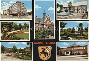 Postkarte Carte Postale Wanne-Eickel Haupt Berliner Strasse Rathaus Sporthalle Anlagen Stadtgarte...