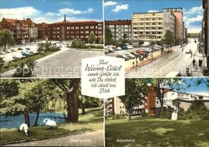 Postkarte Carte Postale Wanne-Eickel Partie an der Sparkasse Hauptstrasse Stadtgarten Schwäne Alt...