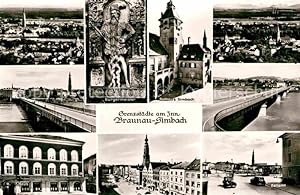 Postkarte Carte Postale Braunau Inn Grenzstädte am Inn Simbach Brücke Rathaus Bürgermeister Stadt...
