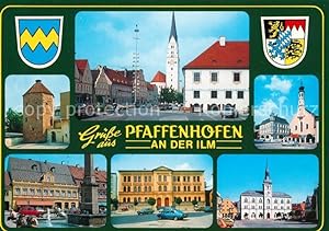 Postkarte Carte Postale Pfaffenhofen Ilm Tor zur Hallertau Hauptplatz Turm Kirche Maibaum Rathaus...