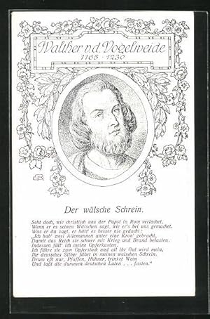 Bild des Verkufers fr Knstler-Ansichtskarte Portrait des Minnesngers Walther v. d. Vogelweide, Der wlsche Schrein zum Verkauf von Bartko-Reher