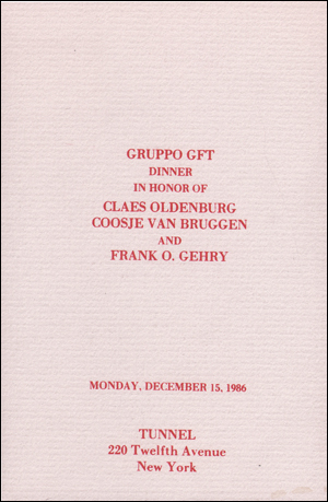 Bild des Verkufers fr Gruppo GFT Dinner in Honor of Claes Oldenburg Coosje van Bruggen and Frank O. Gehry zum Verkauf von Specific Object / David Platzker