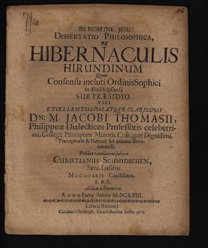 Bild des Verkufers fr Dissertatio Philosophica, De Hibernaculis Hirundinum zum Verkauf von Antiquariat Bookfarm