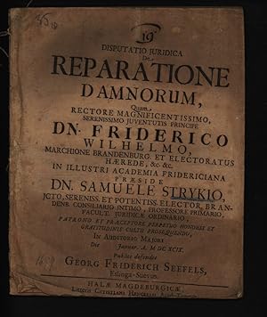 Bild des Verkufers fr Disputatio Juridica De Reparatione Damnorum zum Verkauf von Antiquariat Bookfarm