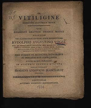 Bild des Verkufers fr De vitiligine dissertatio zum Verkauf von Antiquariat Bookfarm
