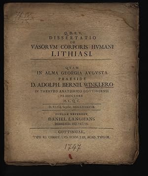 Bild des Verkufers fr Dissertatio De Vasorum Corporis Humani Lithiasi zum Verkauf von Antiquariat Bookfarm