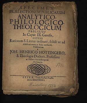 Bild des Verkufers fr Specimen Prlectionum Publicarum Analytico-Philologico-Theologicum Prolixivs In Caput IX. Genesis zum Verkauf von Antiquariat Bookfarm