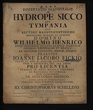 Bild des Verkufers fr Dissertatio Inavgvralis De Hydrope Sicco Sev Tympania zum Verkauf von Antiquariat Bookfarm