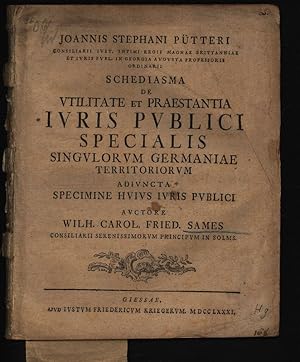 Bild des Verkufers fr De utilitate et praestantia iuris publici specialis singulorum Germaniae territoriorum Adiuncta specimine huius iuris publici zum Verkauf von Antiquariat Bookfarm