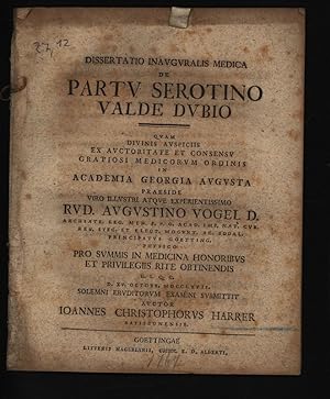 Bild des Verkufers fr Dissertatio inauguralis medica de partu serotino valde dubio zum Verkauf von Antiquariat Bookfarm