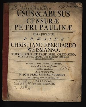 Bild des Verkufers fr Usus Et Abusus Censurae Petri Paulinae zum Verkauf von Antiquariat Bookfarm