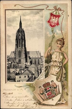 Präge Wappen Passepartout Ansichtskarte / Postkarte Frankfurt am Main, Dom
