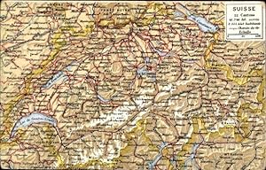 Landkarten Ansichtskarte / Postkarte Schweiz, Staatsgrenzen, Genfer See, Züricher See, Bodensee, ...