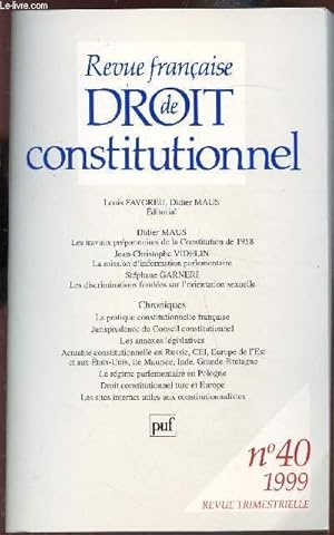 Image du vendeur pour Revue Franaise de droit constitutionnel 1999 - n 40 - mis en vente par Le-Livre