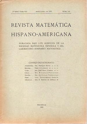 REVISTA MATEMATICA HISPANO-AMERICANA. 2ª SERIE-TOMO VIII. NUMEROS 3-4.