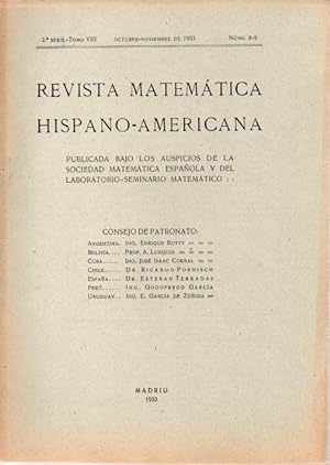 REVISTA MATEMATICA HISPANO-AMERICANA. 2ª SERIE-TOMO VIII. NUMEROS 8-9.