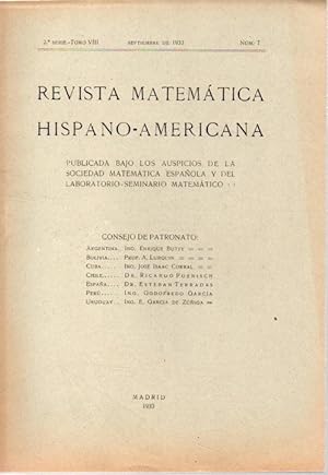 REVISTA MATEMATICA HISPANO-AMERICANA. 2ª SERIE-TOMO VIII. NUMERO 7.