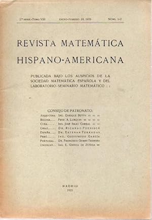REVISTA MATEMATICA HISPANO-AMERICANA. 2ª SERIE-TOMO VIII. NUMEROS 1-2.