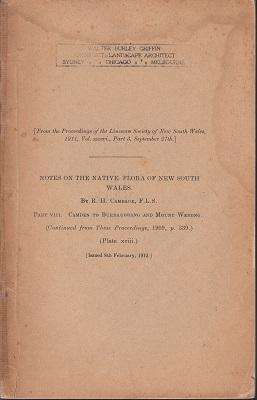 Image du vendeur pour Notes on the Native Flora of New South Wales. Part 8: Camden to Burragorang and Mount Werong. mis en vente par Berkelouw Rare Books