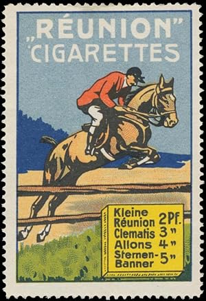 Bild des Verkufers fr Reklamemarke Reunion Cigarettes beim Sport zum Verkauf von Veikkos