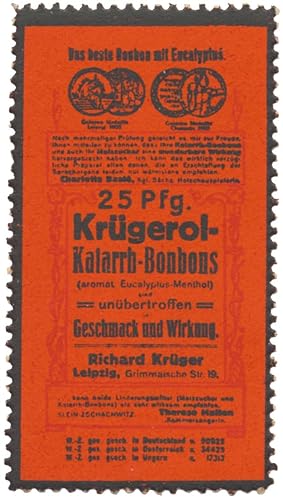 Seller image for Reklamemarke Krgerol Katarrh-Bonbons 25 Pfg. for sale by Veikkos