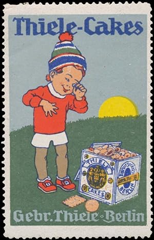 Bild des Verkufers fr Reklamemarke Junge mit Thiele-Cakes zum Verkauf von Veikkos
